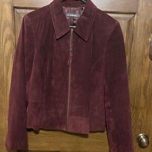 Burgundy suede jacket.